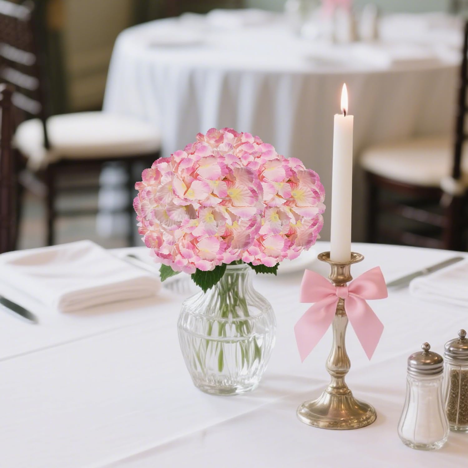 50pcs Hydrangea Artificial Flowers Pink Faux Hydrangea Flowers Heads with Stems Silk Flowers for Wedding Arch, Table Centerpieces, Home, Garden, Baby Shower, Party Decor