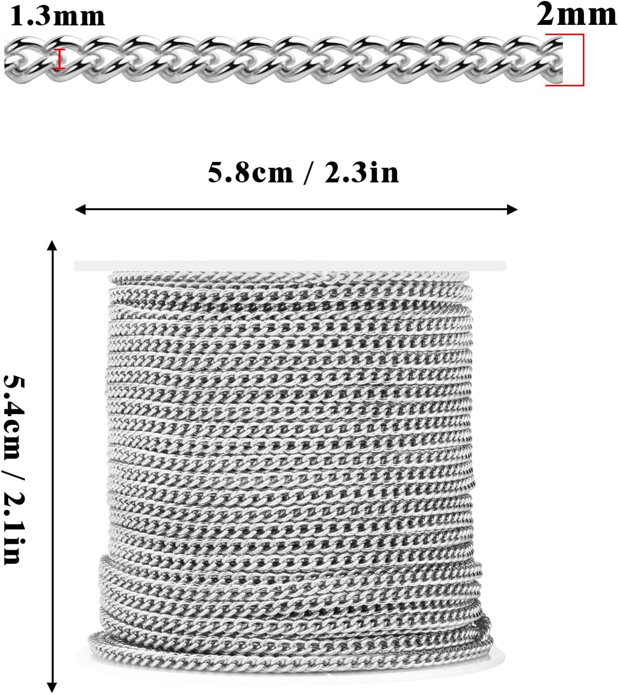 [66 Feet/ 20M] Stainless Steel Curb Chain, 2mm 304 Stainless Steel Chains Flat Twisted Links Curb Chain Bulk for Jewelry Making DIY Craft - Image 4