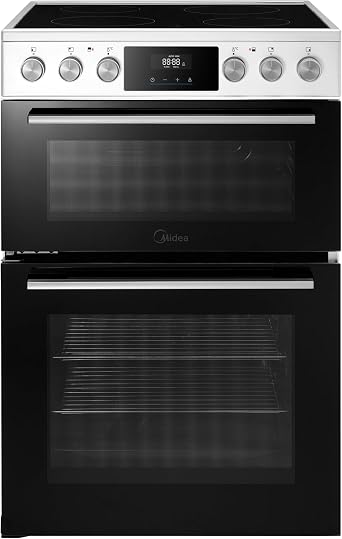 Midea 60cm Freestanding Electric Cooker with Ceramic Hob, 69L + 38L Double Oven, White - MFO24EME4R118-WH [Energy Class A]