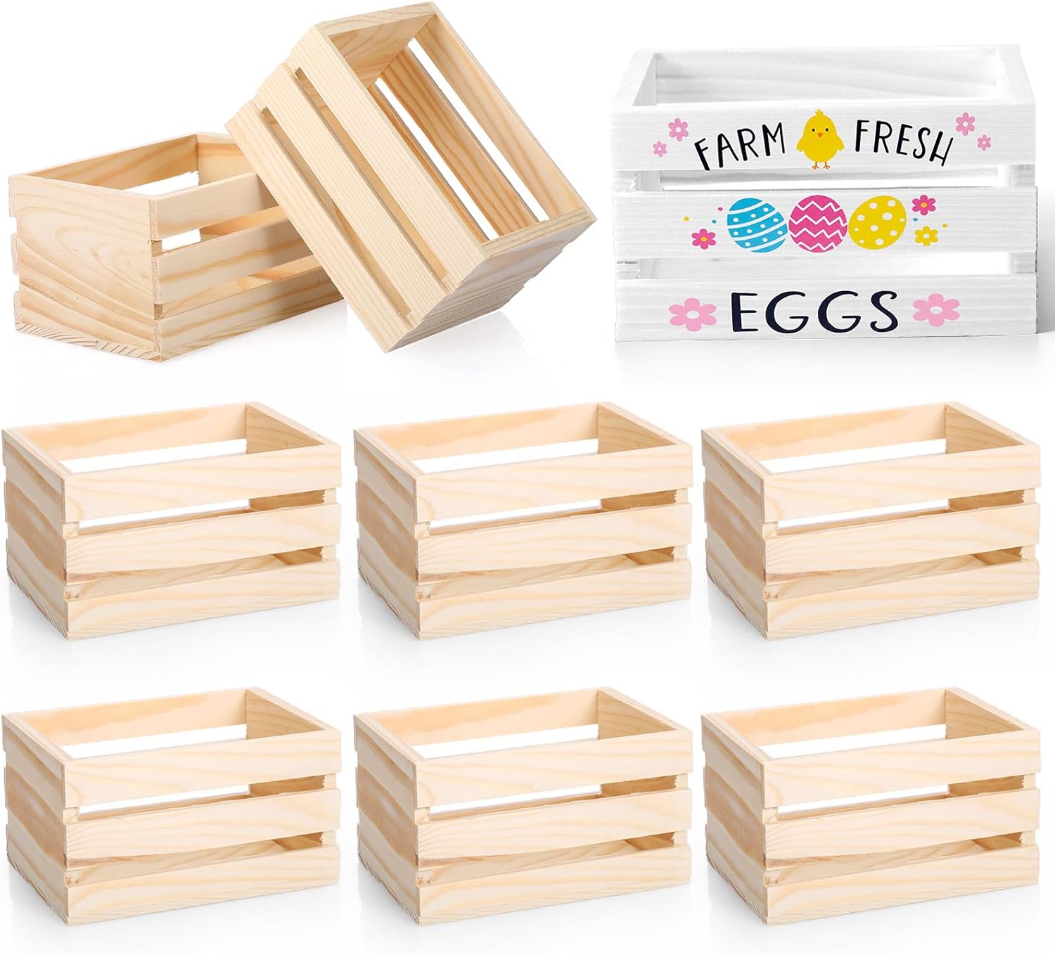 Roowest Easter Wood Crate Decoration Sets Mini Easter Eggs Storage 5" Farmhouse Table Centerpiece Decor Kit for Spring Home Decor(24 Pcs)