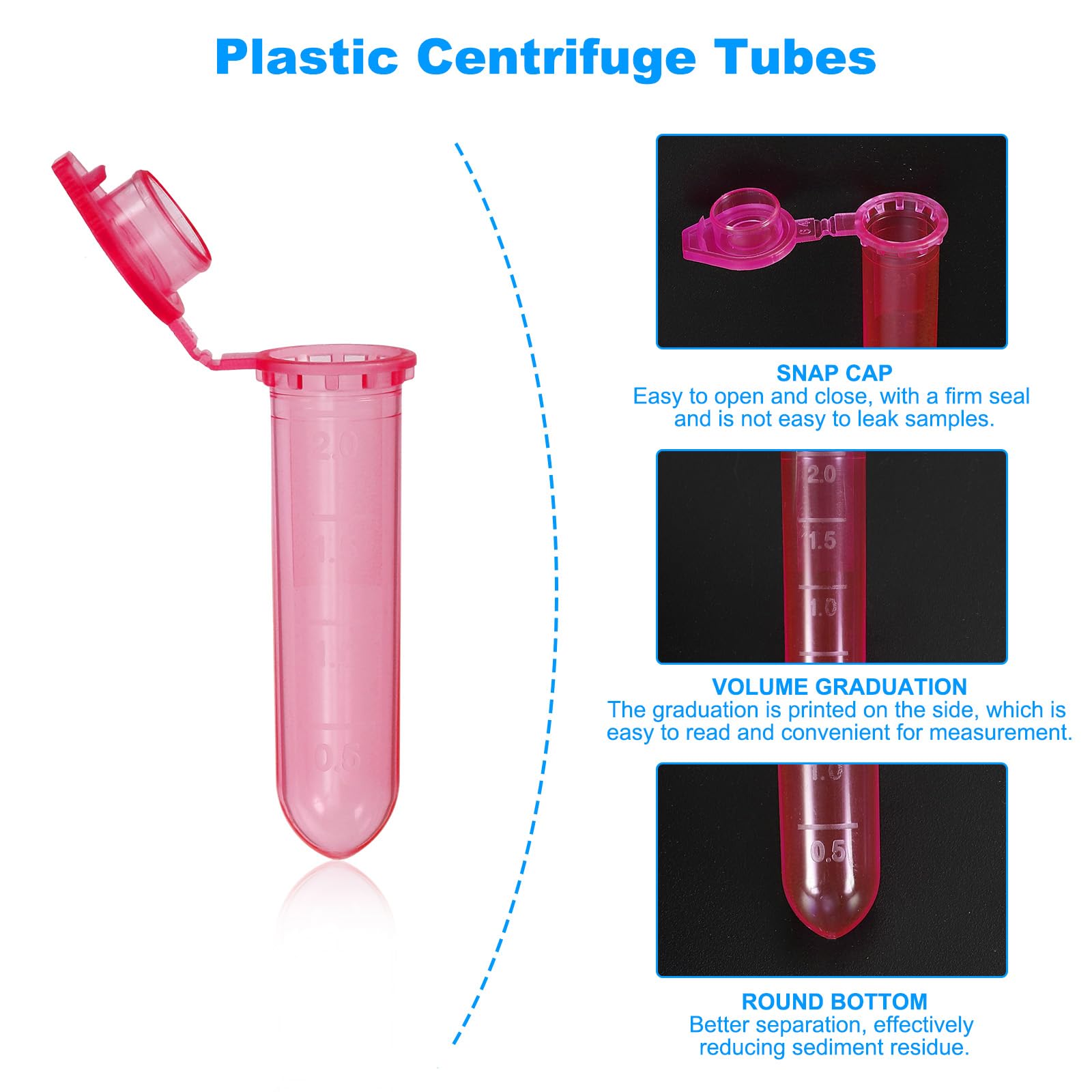 PATIKIL 2ML Tubos De Plástico Para Centrífuga 1000 Piezas Tubo Para Centrífuga De Fondo Redondo Con Tapa De Cierre Y Marcas Graduadas Para Muestras De Laboratorio Rojo