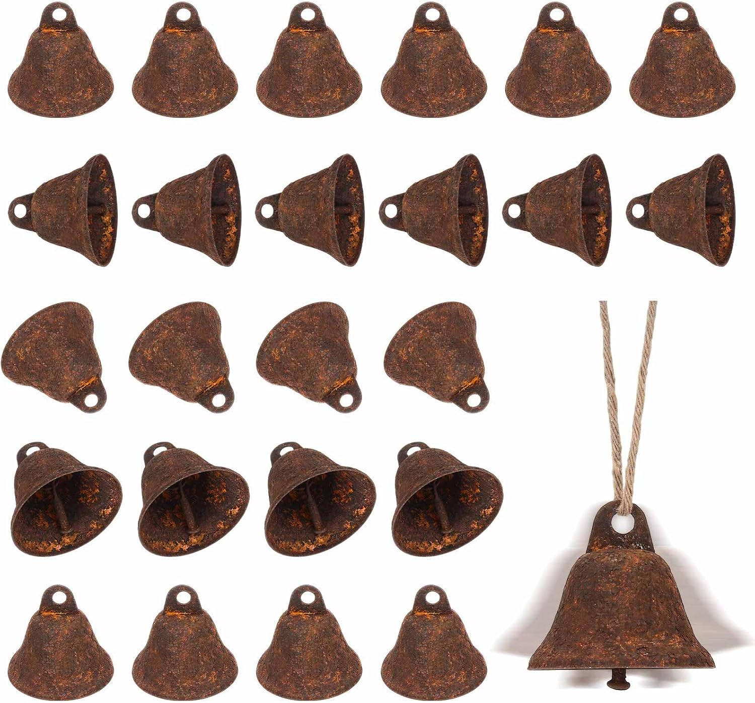 24 Pcs Rusty Craft Bells, Small Brass Bells, Rusted Vintage Jingle Bell