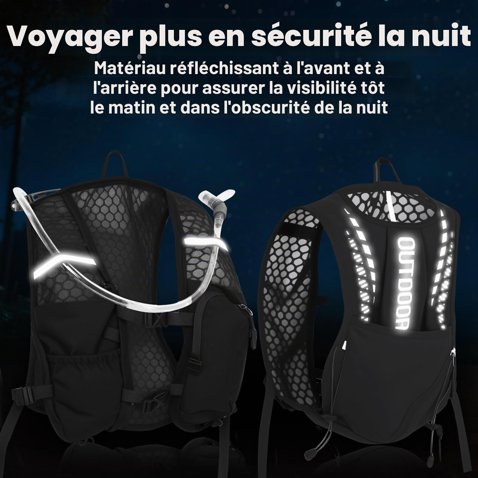 Sac à dos d'hydratation pour le cyclisme de plein air - Gilet de course à pied - 5 l - Respirant - Pour homme et femme - Avec sac à eau de 1,5 l