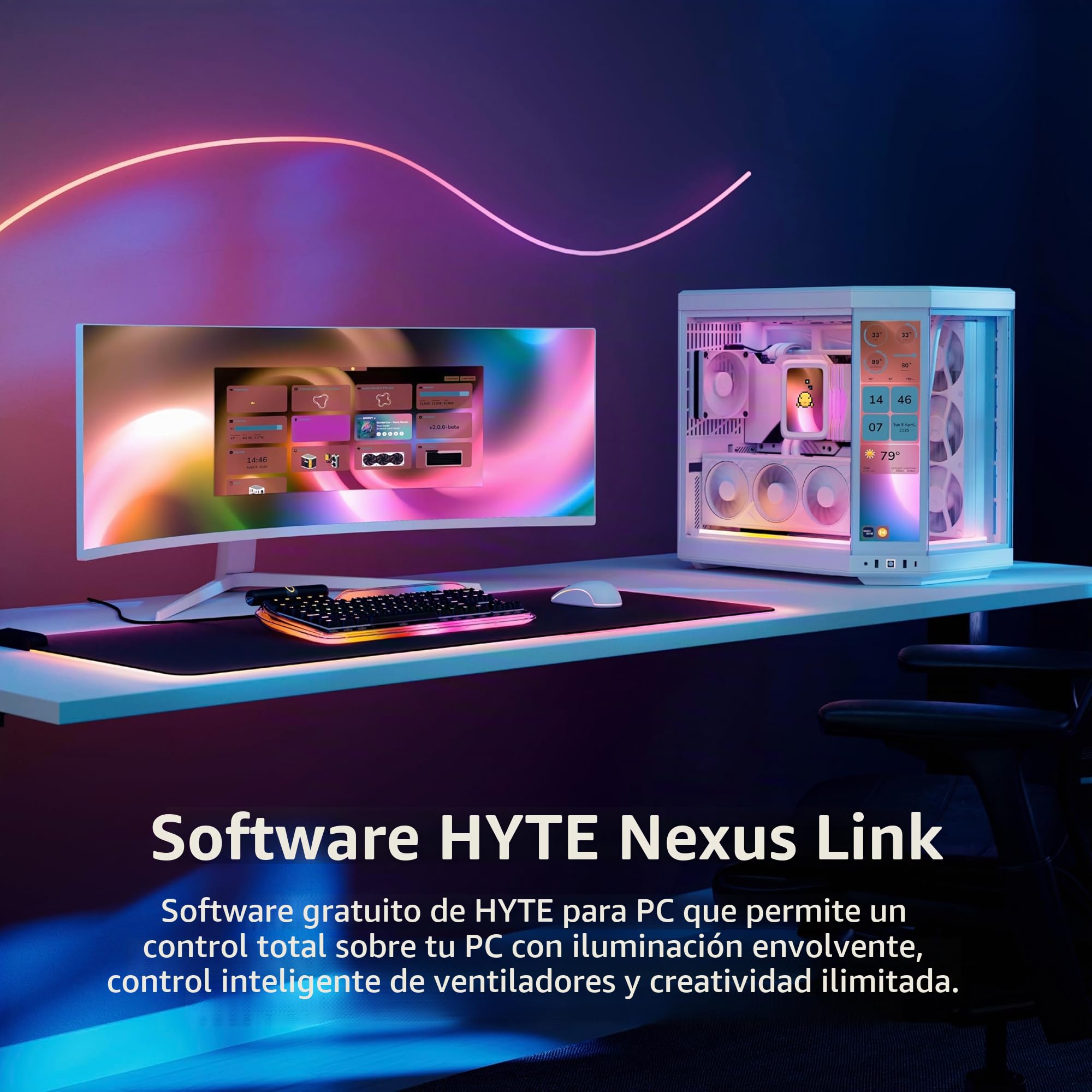 Hyte Y70 Touch Infinite Dual Chamber ATX Mid Tower - Funda estética Moderna con Pantalla táctil LCD integrada de 2.5 K, Color Blanco Nieve