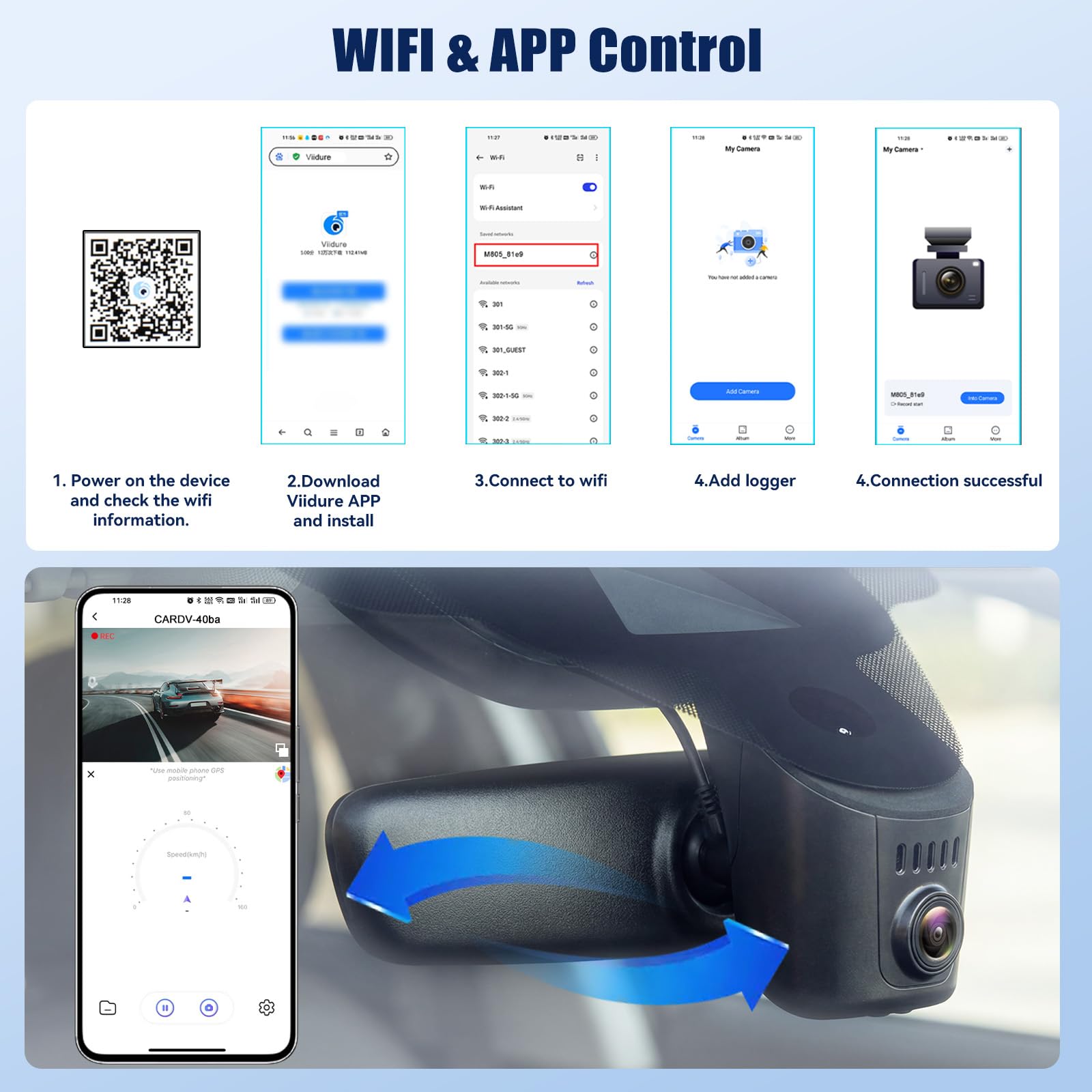 4K Dashcam para Coche Apto para Audi A1 A3 A4 A5 A6 A7 A8 e-Tron Sportback GT Q2 Q3 Q5 Q7 Q8 TT R8 2019-2026, 4K WiFi-App, OEM, 2160P UHD Video, Sensor G, visión Nocturna, Plug & Play