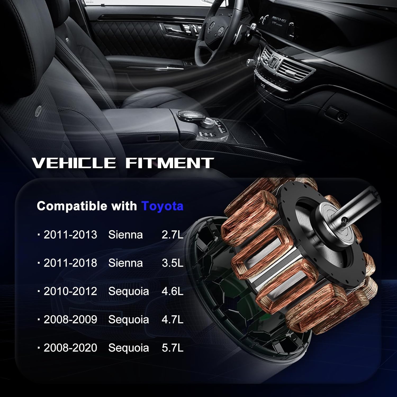 Front HVAC Heater Blower Motor with Fan 700298 Compatible with Toyota Sequoia 2008-2020 Sienna 2011-2018 87103-0C051 75050