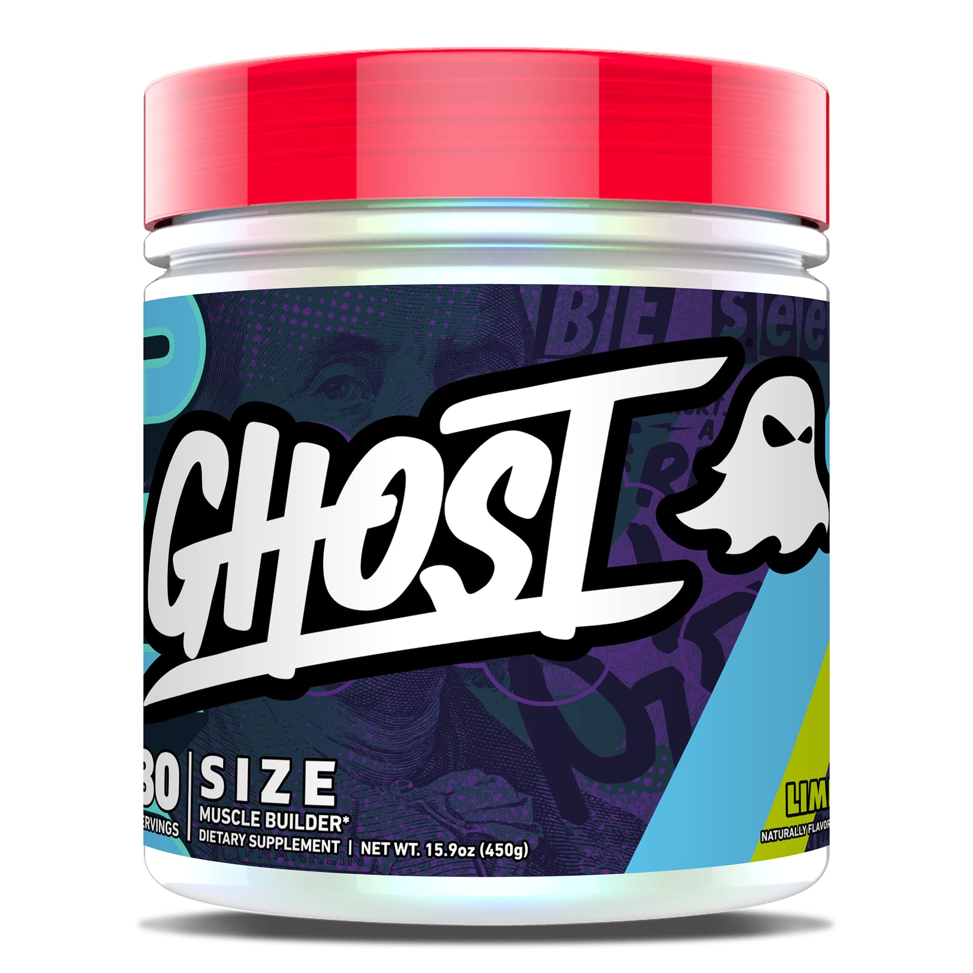 GHOSTSize Muscle Builder Dietary Supplement - Lime, 30 Servings - Muscle Growth and Strength Building Supplements for Men & Women - Creatine, Betaine & Beta-Alanine - Free of Sugar & Gluten, Vegan