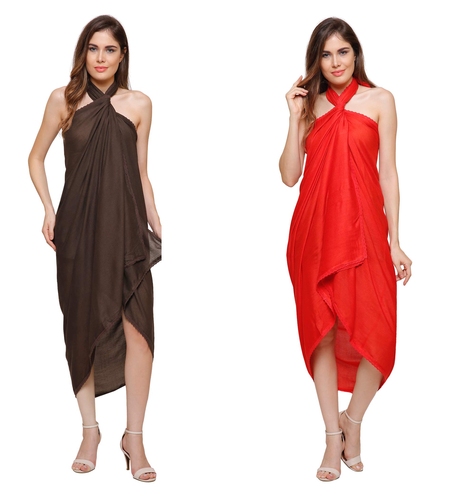 World Of Shawls Women's Lace Border Chocolate Brown & Red Christmas Bonanza Pack Of 2 Scarves Wrap Shawl Scarf For (, 2)