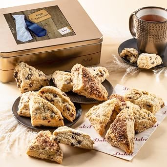 Dulcet Gift Baskets Artisan Scone Fathers Day Gift Tin, Gourmet Pastries For Dad, Granfather, Boyfriend or Coworker.