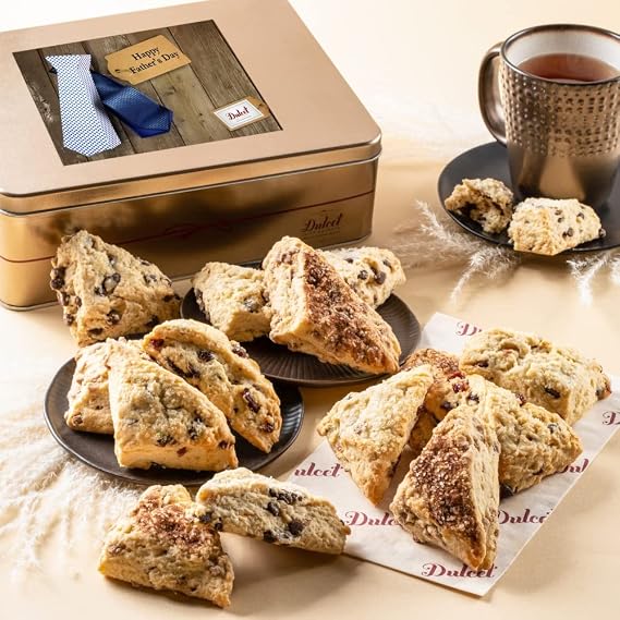 Dulcet Gift Baskets Artisan Scone Fathers Day Gift Tin, Gourmet Pastries For Dad, Granfather, Boyfriend or Coworker.