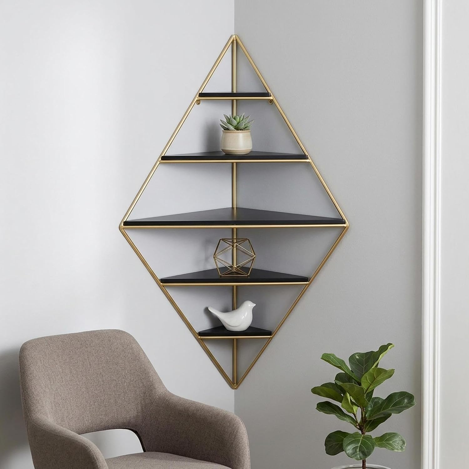 5-Tier Corner Floating Shelves Wall Mount, Rustic Display Book Shelf