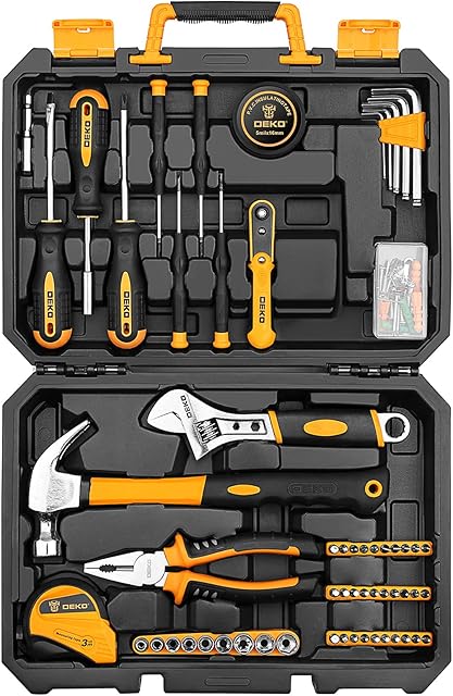 DEKO 100 Piece Home Repair Tool Set,General Household Hand Tool Kit with Plastic Tool Box Storage