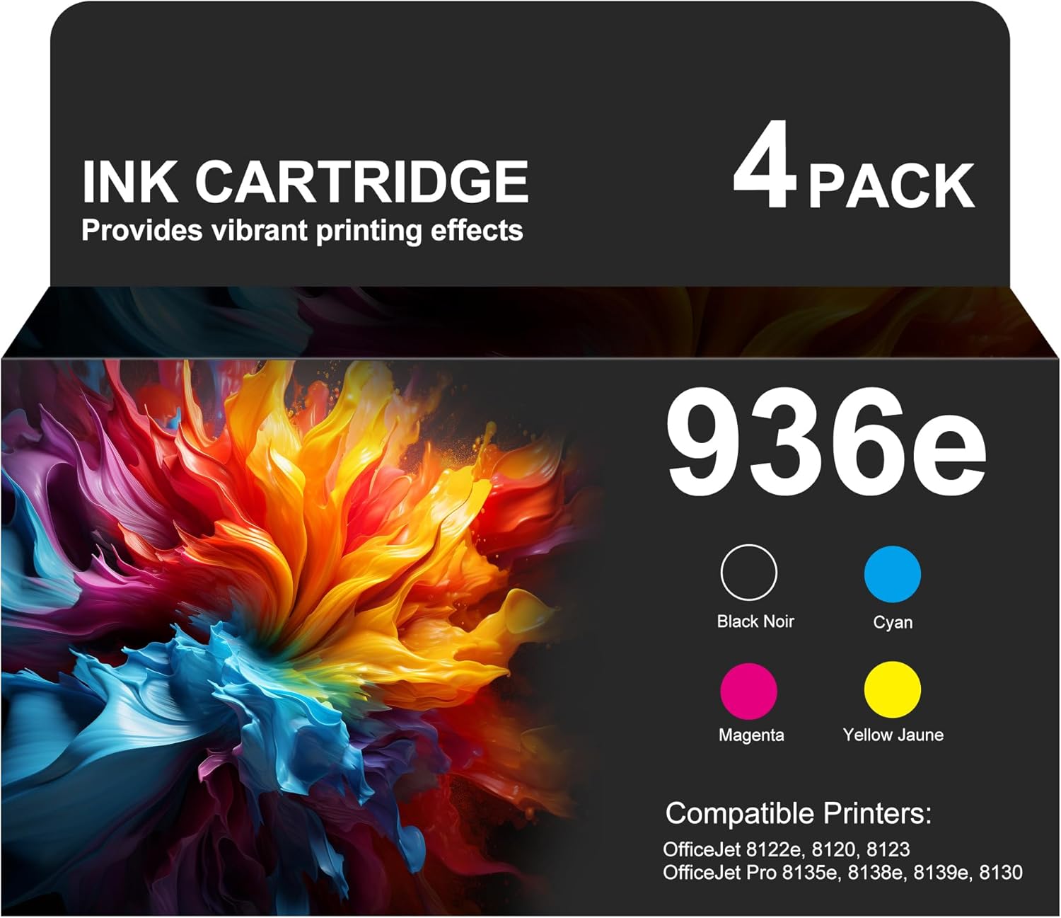 936e 936XL Ink Cartridges 4 Pack High Yield Replacement for HP 936 936e 936XL Ink, Compatible for HP OfficeJet Pro Wide Format 9730e OfficeJet Pro 9110 9120 9122 9125 9128 9130 9135 9730 Printers