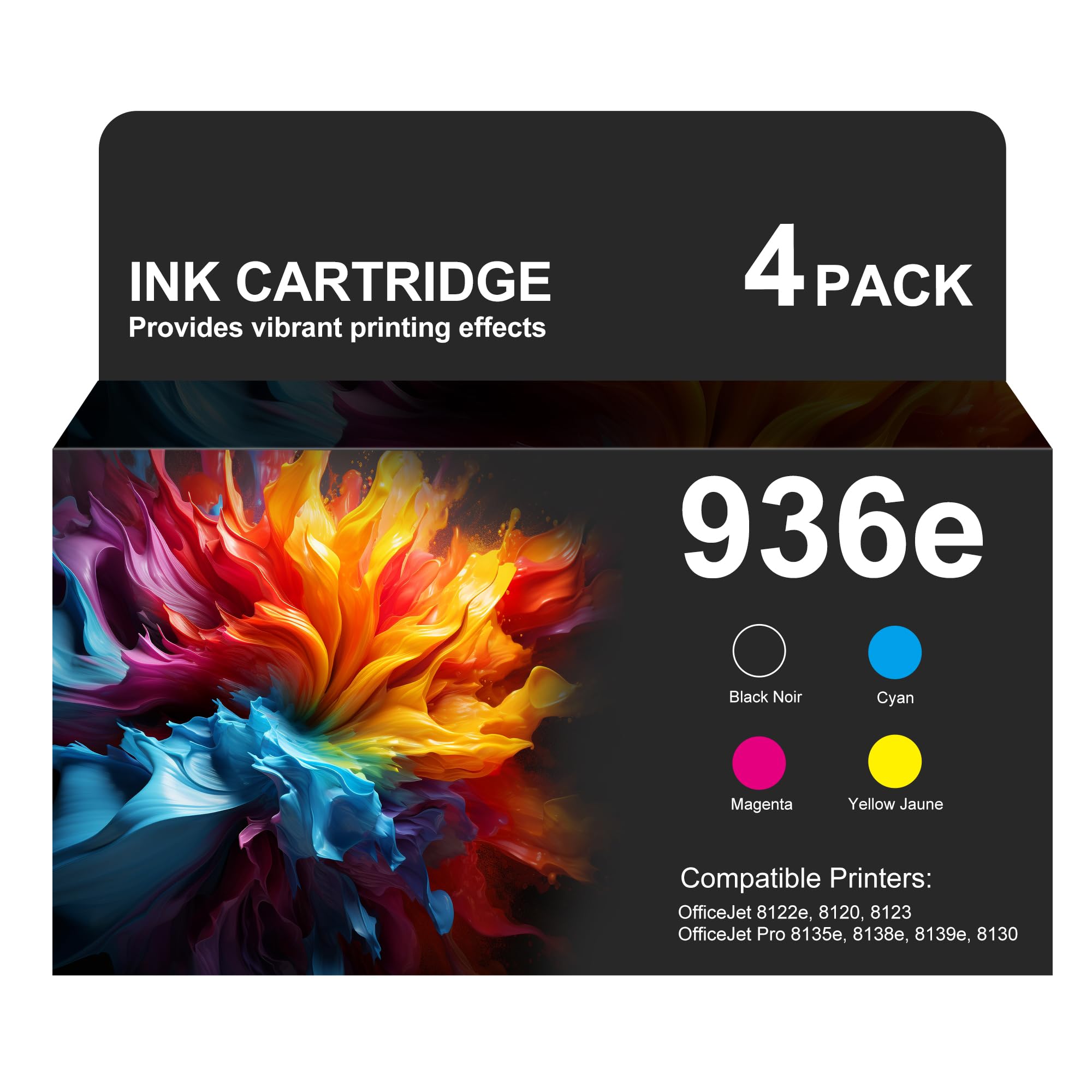936e 936XL Ink Cartridges 4 Pack High Yield Replacement for HP 936 936e 936XL Ink, Compatible for HP OfficeJet Pro Wide Format 9730e OfficeJet Pro 9110 9120 9122 9125 9128 9130 9135 9730 Printers