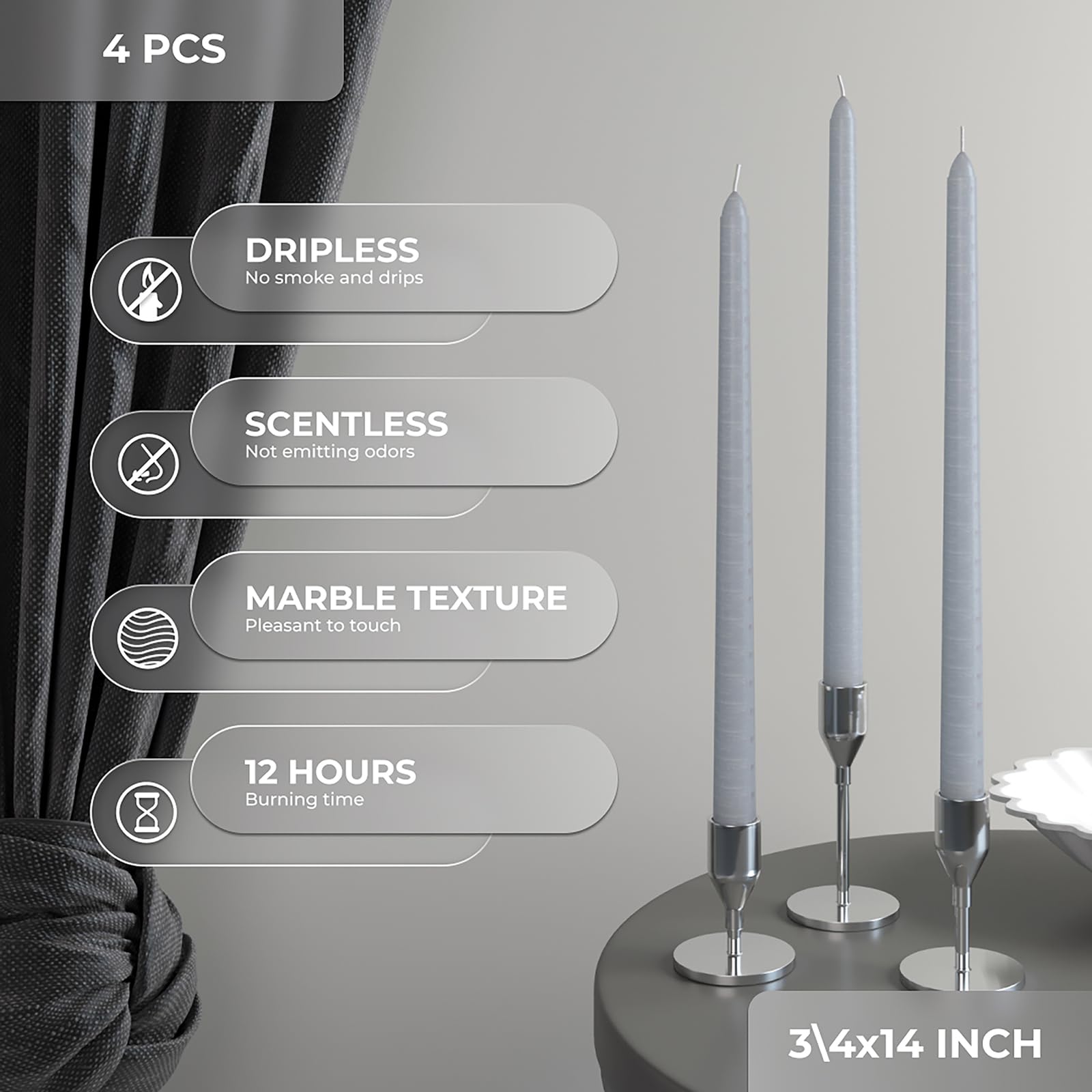 CANDWAX Candele coniche in avorio da 25,4 cm, set di 12 candele coniche ideali come candele per cena, candele coniche senza fumo e senza profumo a lunga combustione - Candelieri alti versati