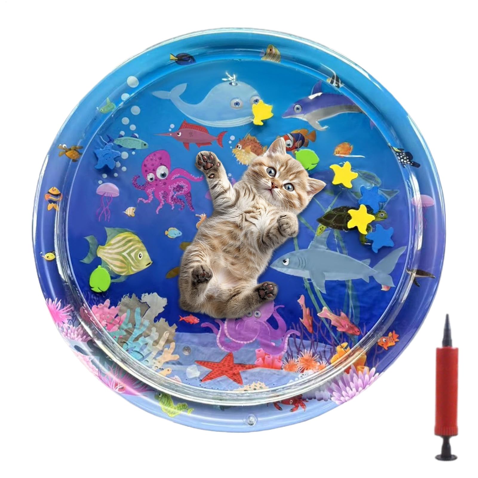 Sensory Water Mat for Cats | Anti Scratches and Waterproof Cat Cooling Water Bed Foldable Cat Bed with Inflator for Tapping, Exercising, Hunting, Enrichment Activities