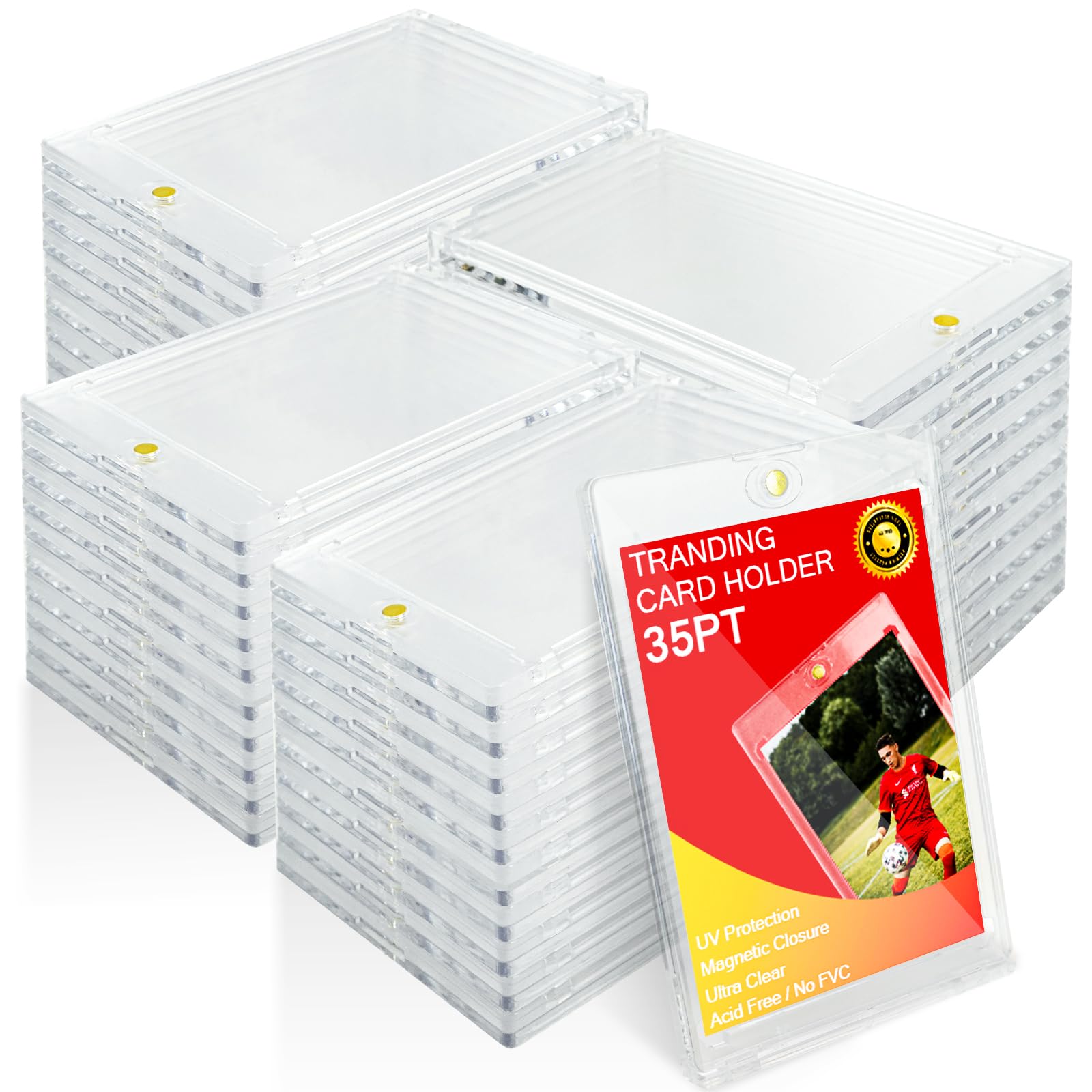 unlemoni 100ct Magnetic Card Holders for Trading Cards, 35PT Magnetic Card Holder Hard Plastic Baseball Card Case Protecor Display for Sports Cards, Standard Cards, Game Cards, MTG Cards