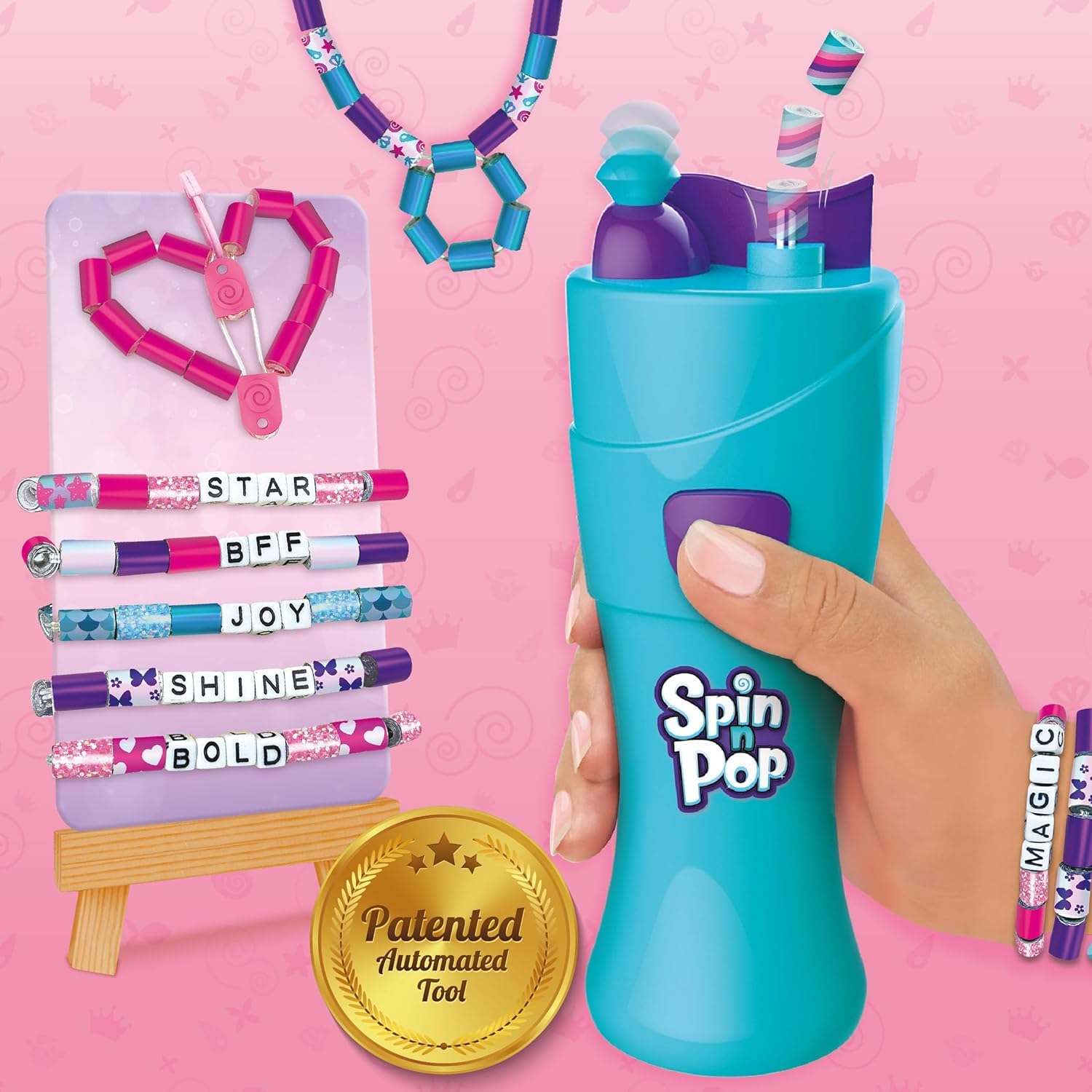Imagimake Spin n Pop : Bracelets tressés et plus encore | Créateur de bracelets électriques brevetés | Kits de bricolage pour filles de 8 à 13 ans | Créez plus de 25 accessoires pour filles de 10 à 12