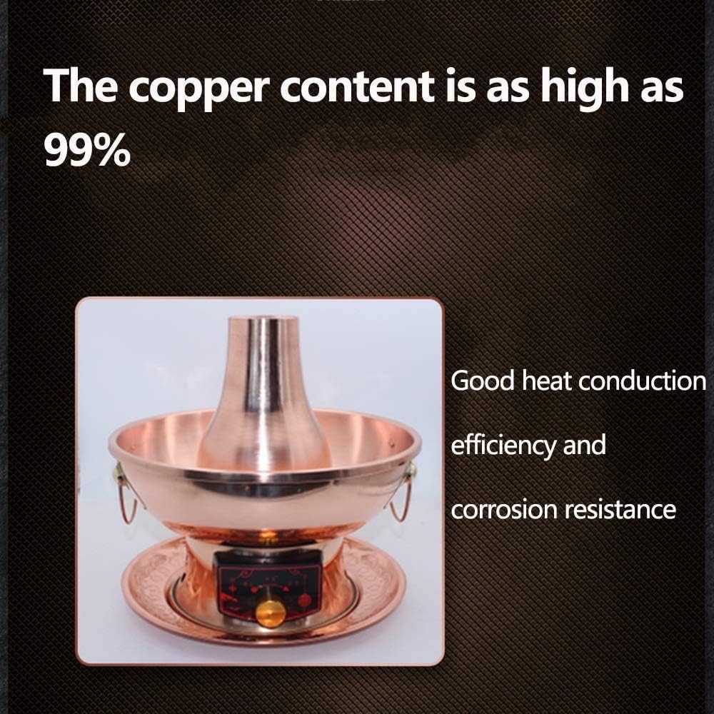 Pure Copper Old-Fashioned Thickened Copper Hot Pot, Electric Carbon Dual-Purpose Shabu-Shabu Pot, Plug-in Copper Pot Shabu-Shabu Mutton Copper Pot for Household Use,30cm
