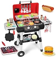 TooyBing Kids BBQ Grill Playset with Realistic Smoke, Sounds & Lights - 2-Layer Outdoor Play Kitchen Toy, 35 Accessories for Toddlers 3-5