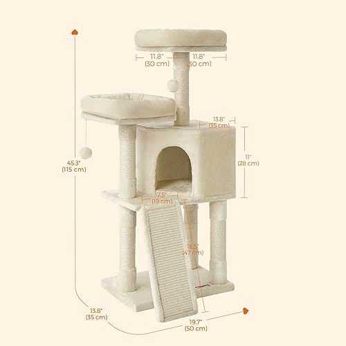 Miniatura 29 de Feandrea Torre para gatos, árbol para gatos de interior, condominio para gatos de 45.3 pulgadas con poste rascador, rampa, perca, cueva espaciosa