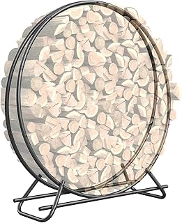 48 Inch Metal Pipe Firewood Rack Circle - Black Steel Log Holder for Indoor and Outdoor Use,Firewood Storage Organizer for Fireplace, Patio, or Backyard (4 FT Diameter Rack)
