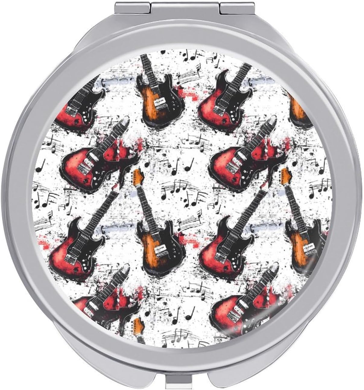 Guitar Music Vintage Compact Makeup Mirror Mini Foldable Cosmetic Mirror Portable Travel Mirror for Purse Pocket