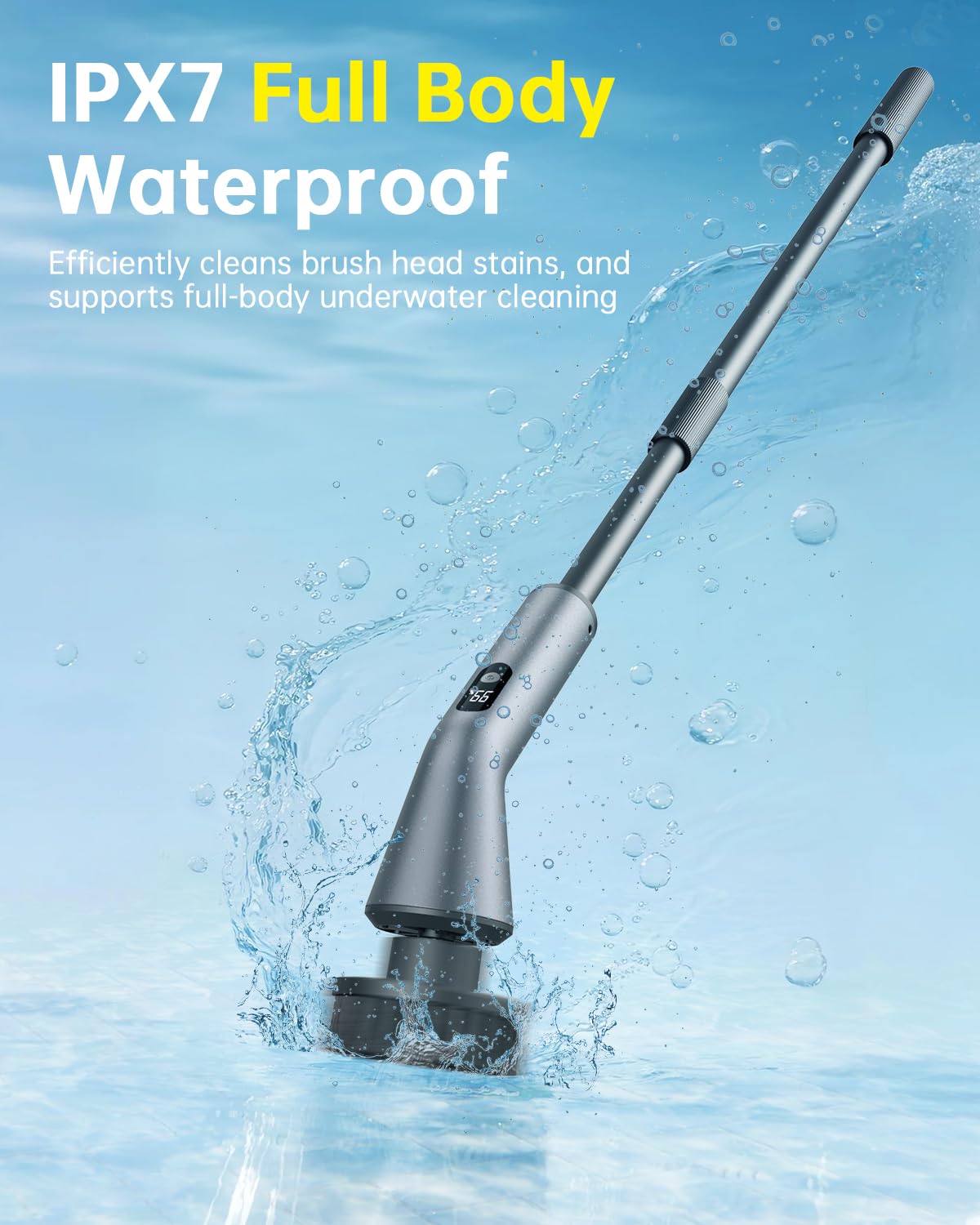 Limpiador giratorio eléctrico, IPX7, impermeable, doble velocidad, cepillo de limpieza inalámbrico con 7 cabezales de cepillo, mango largo extensible para baño, ducha, bañera, tina, vidrio, azulejos