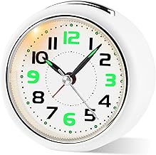 Juboos Children's Alarm Clock Non-Ticking with Snooze Function and Night Light, Battery Operated, Analog Quartz Alarm Clock for Boys and Girls (White)