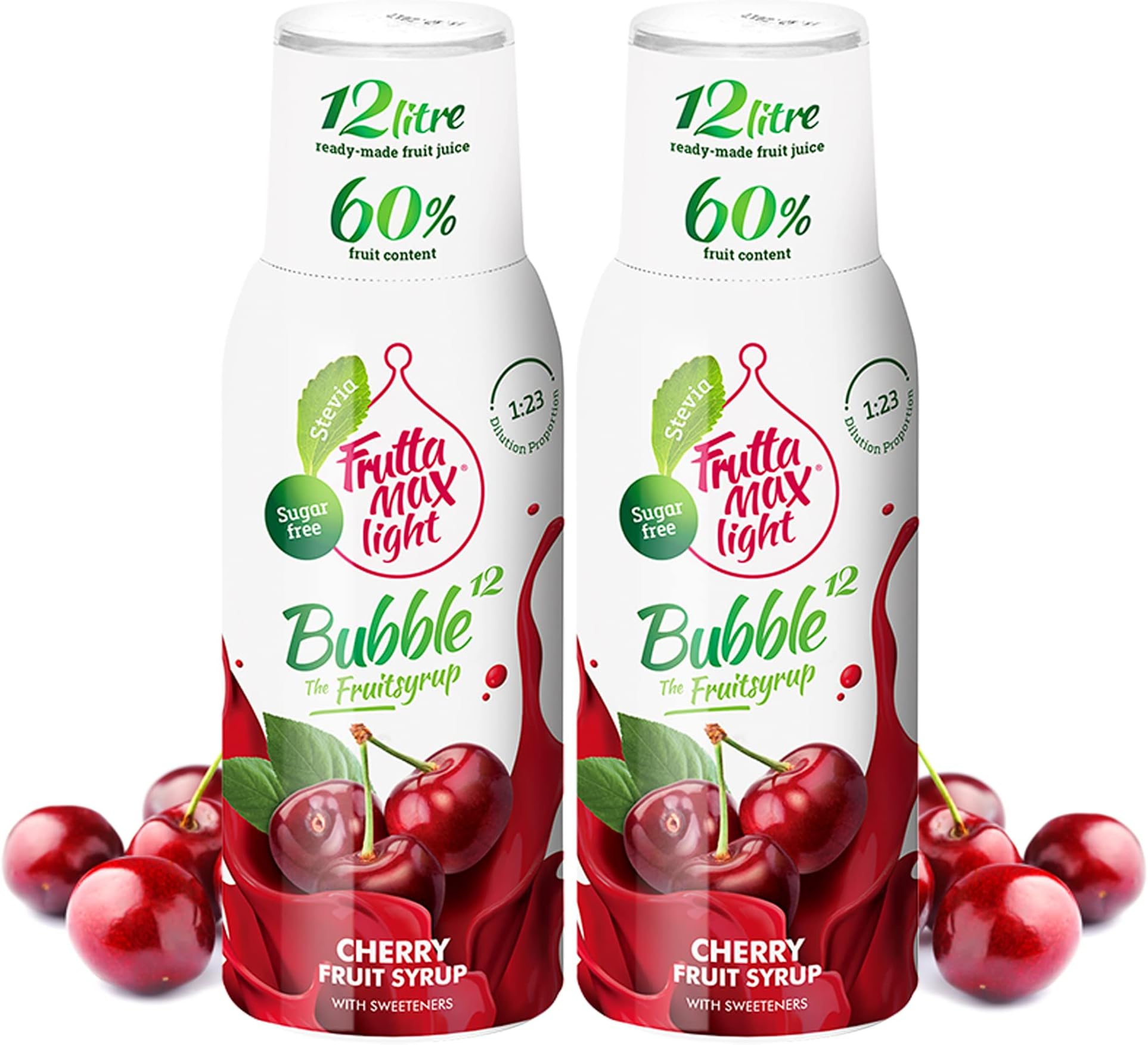 2 Pack - Light - Low Carb - Fitness Syrup by FruttaMax | Zero Sugar | with Stevia | 60% Fruit Content 500ml (2 x Cherry - Light)