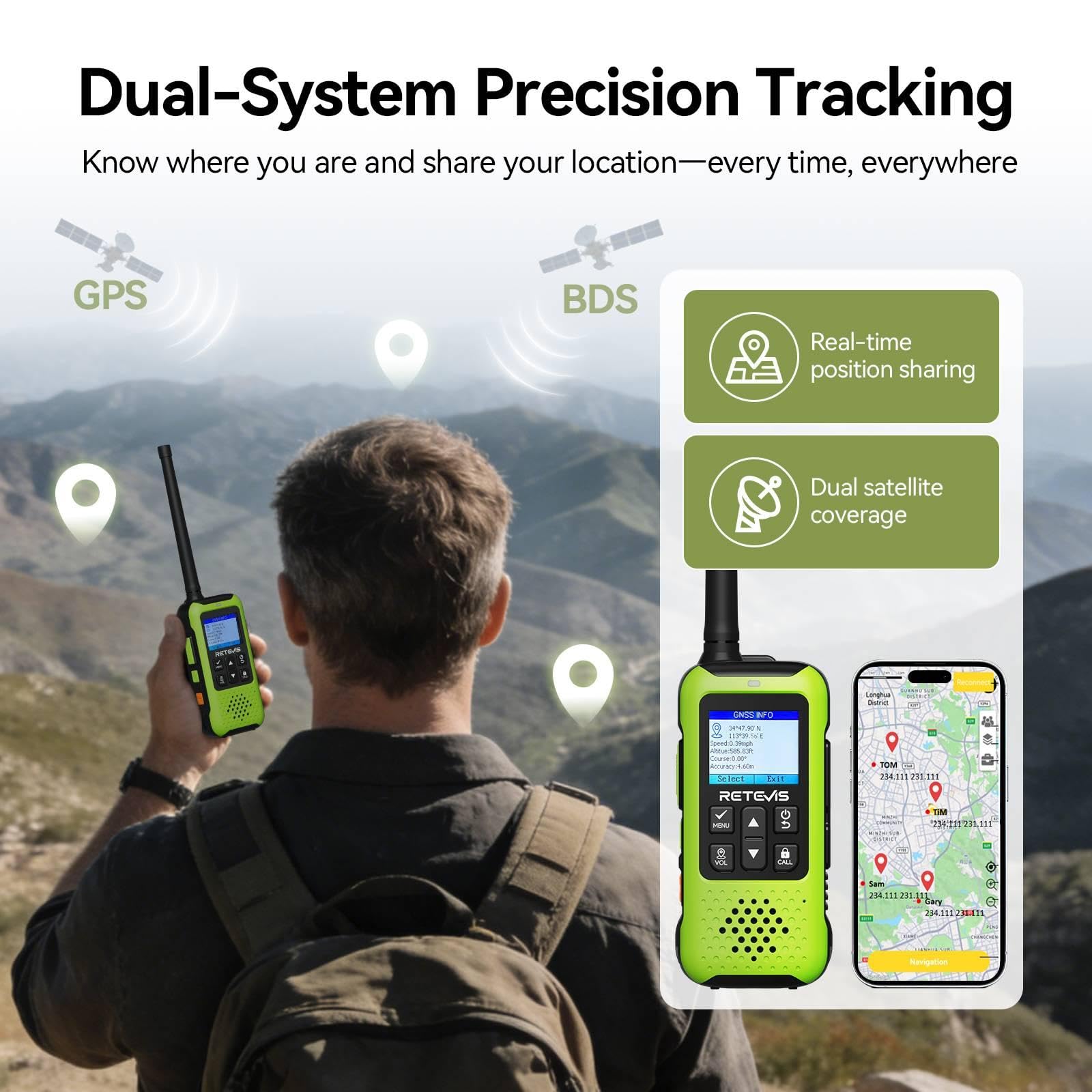 Retevis EZTalk 65 Walkie Talkie 4er Set für Erwachsene, Funkgeräte GPS BDS | Lange Reichweite Funkgerät Dualband, APP Gesteuert, SOS-Alarm, USB-C, Handgezeichneter Kartenfunktion, Notfälle und Camping