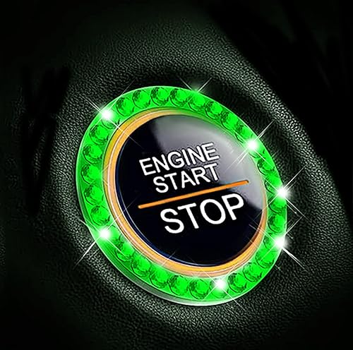 Bling Car Ring Smblem Sticker, Accesorios Brillantes para Automóvil para Botón de Arranque, Llave de Encendido y Anillo de Perilla Verde