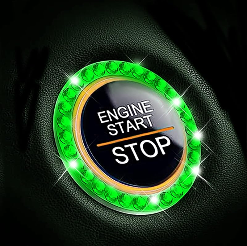 Anel decorativo verde com cristais Gseigvee para botão Push Start e ignição – Conjunto com 2 unidades