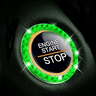 Bling Car Ring Smblem Sticker, Bling Car Accessories for Push to Start Button, Key Ignition Starter & Knob Ring Green