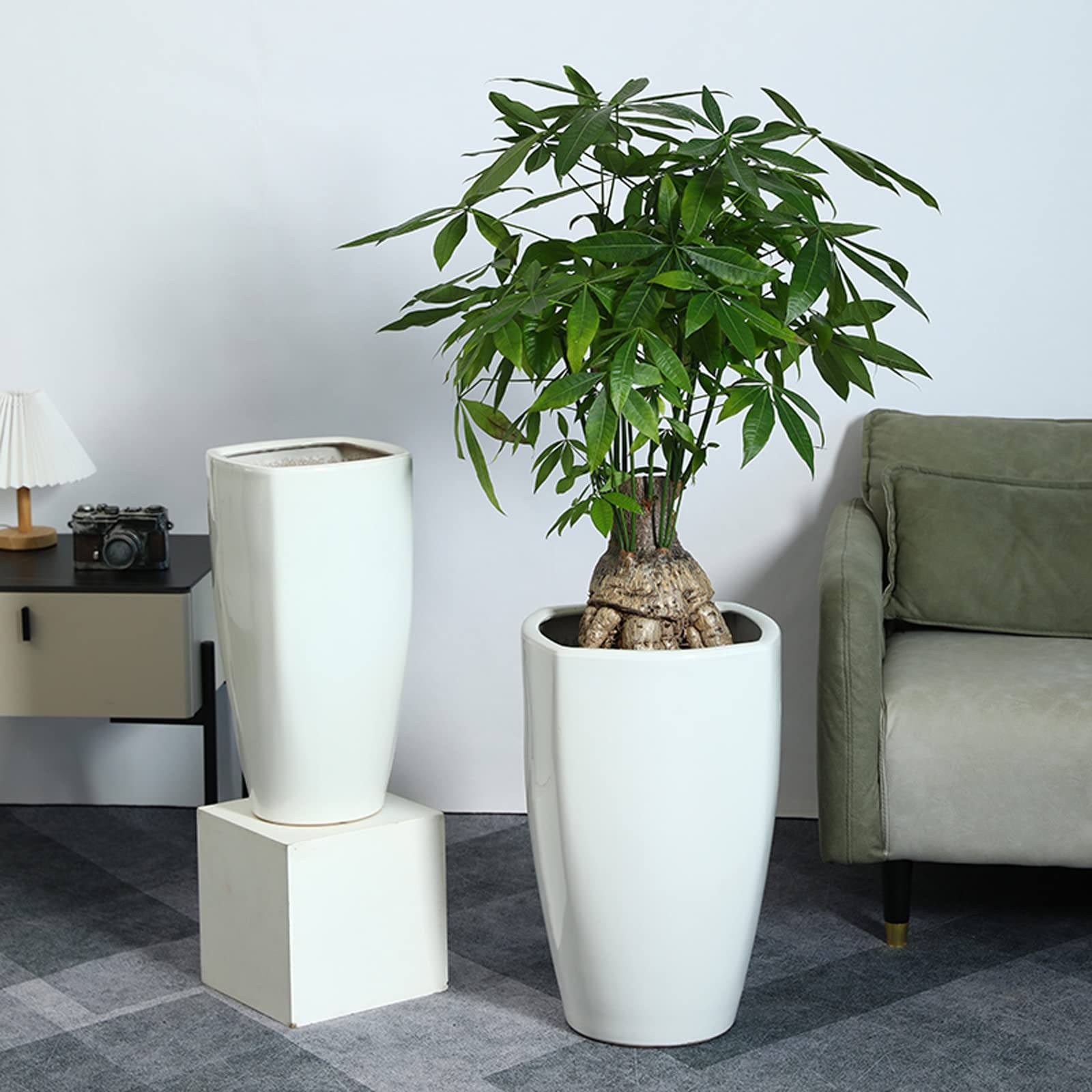 Vasi da Giardino Vasi per fioriere in Ceramica con Fori di drenaggio, Grande Vaso per Piante per Interni, Esterni, Ufficio, casa, Giardino, Cucina (Bianco)