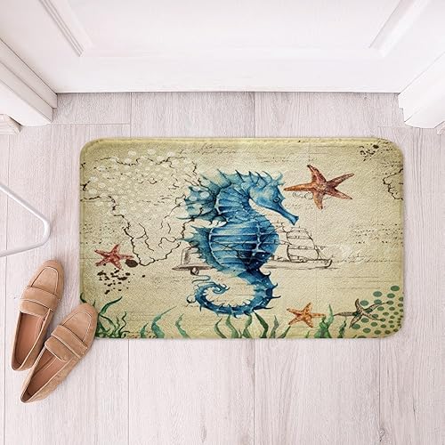 Vista 61 de Erosebridal Alfombras de baño azul marino para decoración de ducha, tapete de baño retro teñido anudado, tapete de puerta de vellón de acuarela