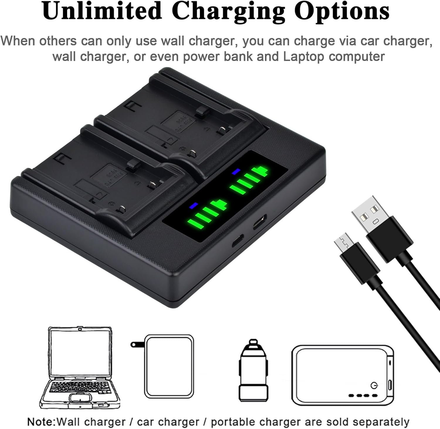 Batmax 2Pcs 3000mAh BN-VF823 Battery + Quick LED USB Charger with Type C Port for JVC BN-VF823 BN-VF823U Everio GZ-MG130 148 150 155 175 255 2GZ-HD7 GR-D745 790 796 JVC MiniDV Cameras