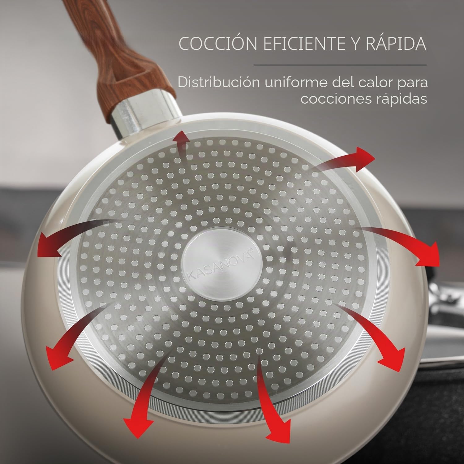 KASANOVA Batería de cocina New Ceramic, Set de ollas y sartenes antiadherentes con revestimiento cerámico, aptas para inducción (crema, 8 piezas)