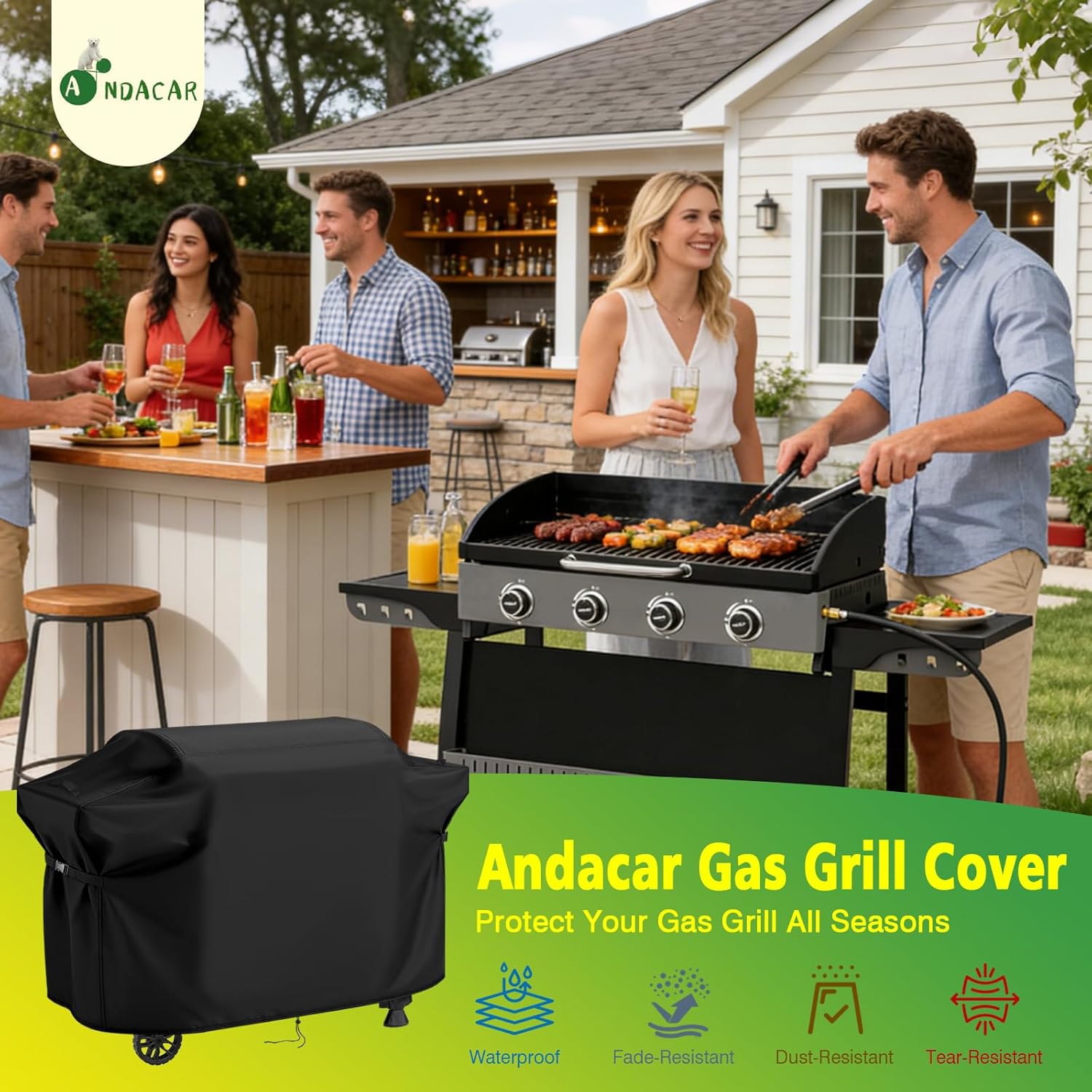 Flat Top Grill Cover for Royal-Gourmet PD4001 4 Burner Propane Gas Griddle, Outdoor Griddle Grill Cover Waterproof Gas Flat Top Grill Cover - 56" L×25" W×37" H, Black