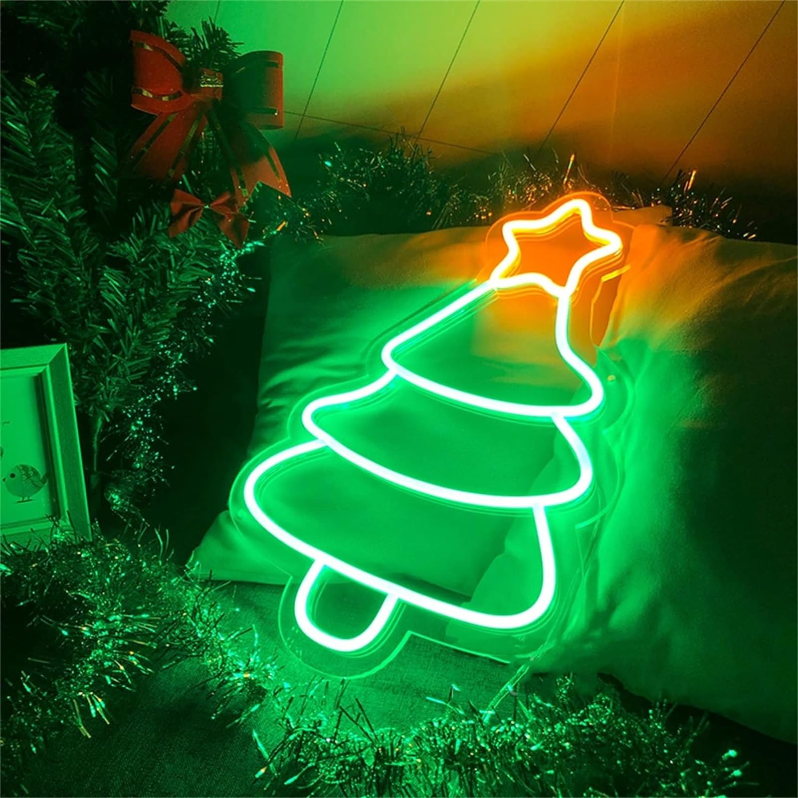 Akrylowy podświetlany napis Znak neonowy LED choinka neonowy znak, studio biznesowe kawiarnia sklep klub świąteczny festiwal LED lekka dekoracja ścienna 60x88cm Znak świetlny na ścianę domu