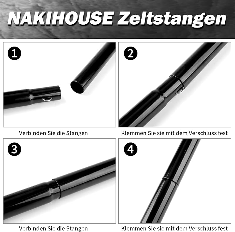 NAKIHOUSE Alumínium Teleszkópos Sátorrúd Szett (2db) - Állítható 40-200 cm, Ponyvához, Napvitorlához, Kempinghez, Tárolótáskával