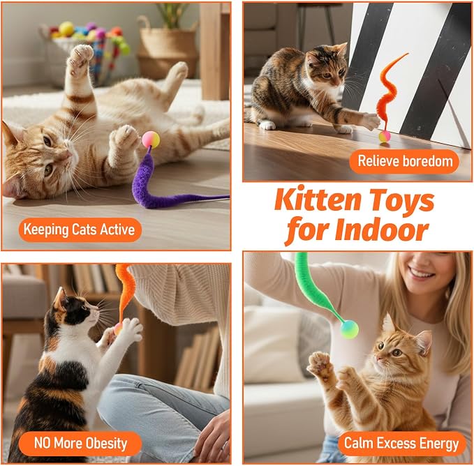 Pack de 7 juguetes gusano para gato con pelotas de colores miniatura 6
