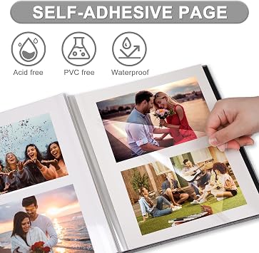 Photo Album Self Adhesive Pages Scrapbook Magnetic Photo Albums for 4x6 5x7 8x10 Pictures Sticky Pages Books for Baby Family Wedding 11x10.6 Black 40 Pages