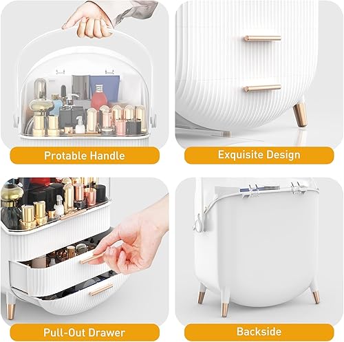 Miniatura 5 de Organizador de maquillaje para encimera y almacenamiento para tocador de baño, vitrinas portátiles de cosméticos de viaje con tapa y cajones, regalo