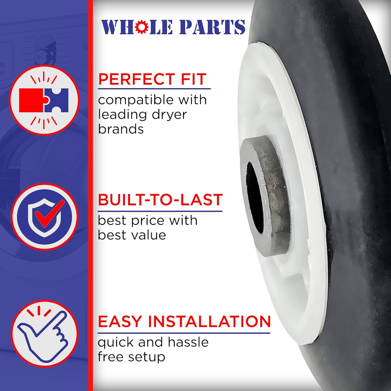 Upgraded Whole Parts Dryer Drum Support Roller Wheel Part # 00422200/422200 - Replacement & Compatible With Some Bosch Dryers - Replaces AP3684358 - Non-OEM Bosch Appliance Parts & Accessories