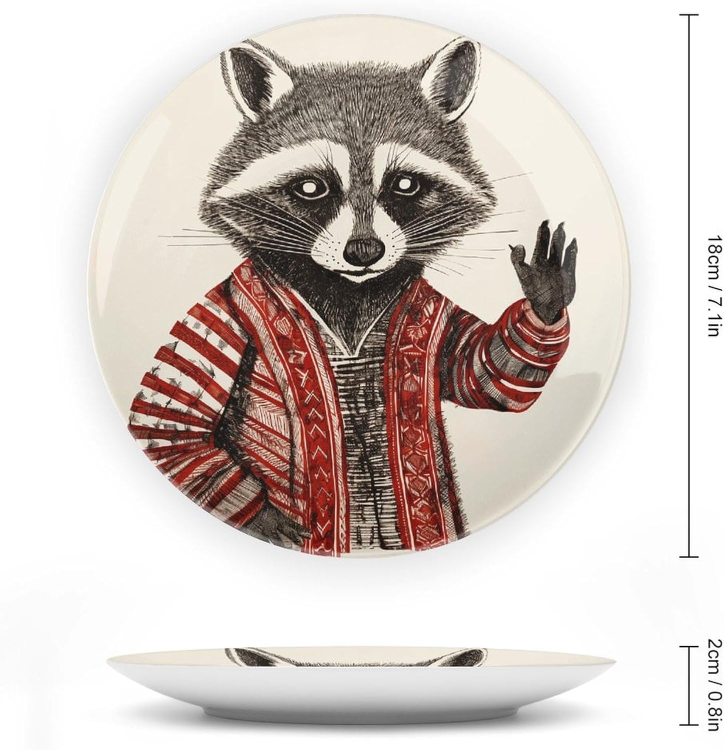 Red Raccoon Painting Bone Porcelain Decorative Plate Wall Hanging Decorative Plate with Display Stand for Kitchen Dining Room Wine Cabinet Home Decoration Use Plates