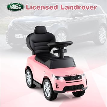 OLAKIDS Push Car for Toddlers, 3 in 1 Licensed Landrover Baby Ride on Toy with Parent Control Handle Safe Guardrails, Kids Sliding Walker with Under Seat Storage Horn for Boys Girls (Pink)