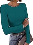 WNEEDU Women Long Sleeve T-Shirt Crewneck Ribbed Knit Slim Fit Tee Tops 2026 Casual Basic Spring Fall Blouse