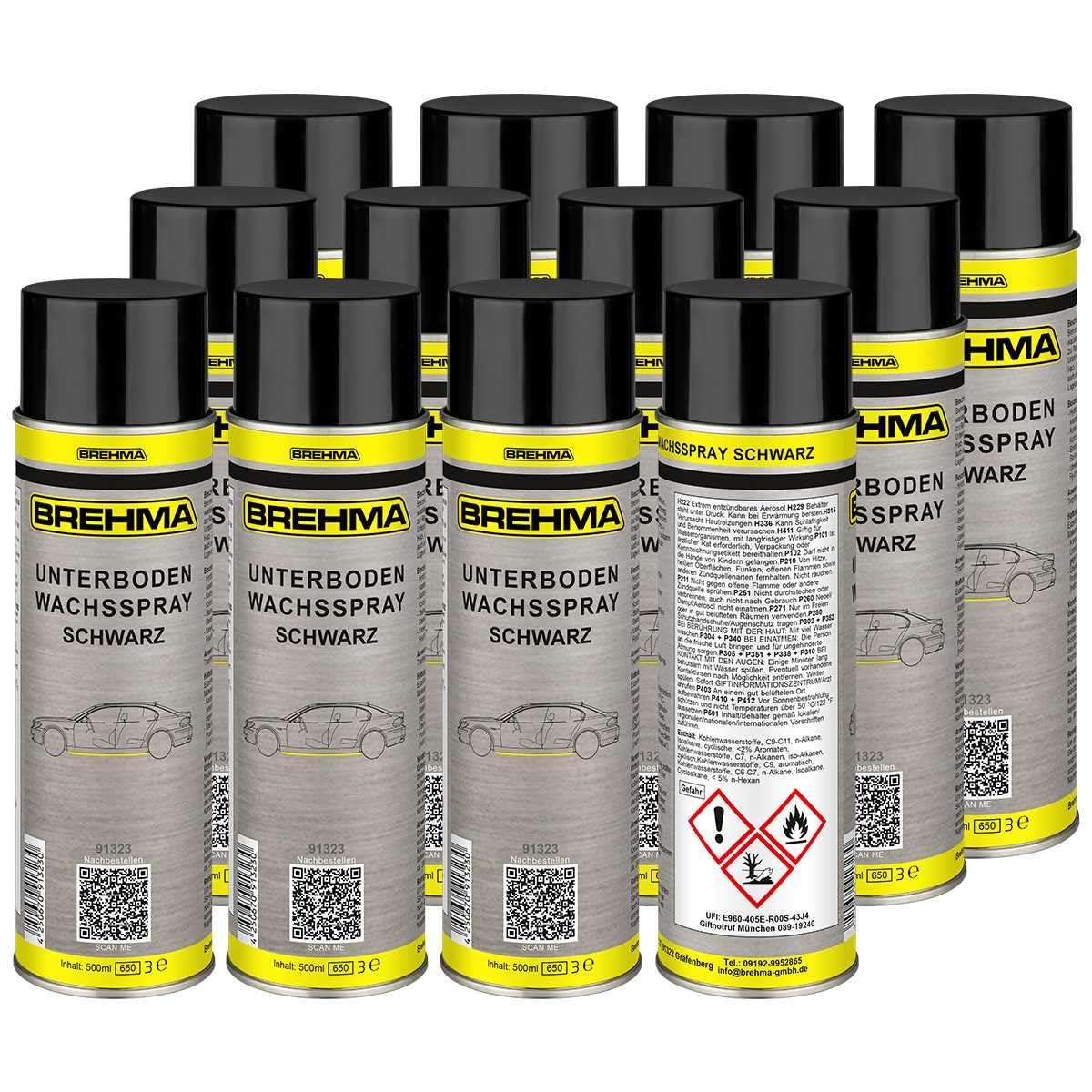 12x Unterbodenwachs Spray schwarz Unterbodenschutz Wax UBS