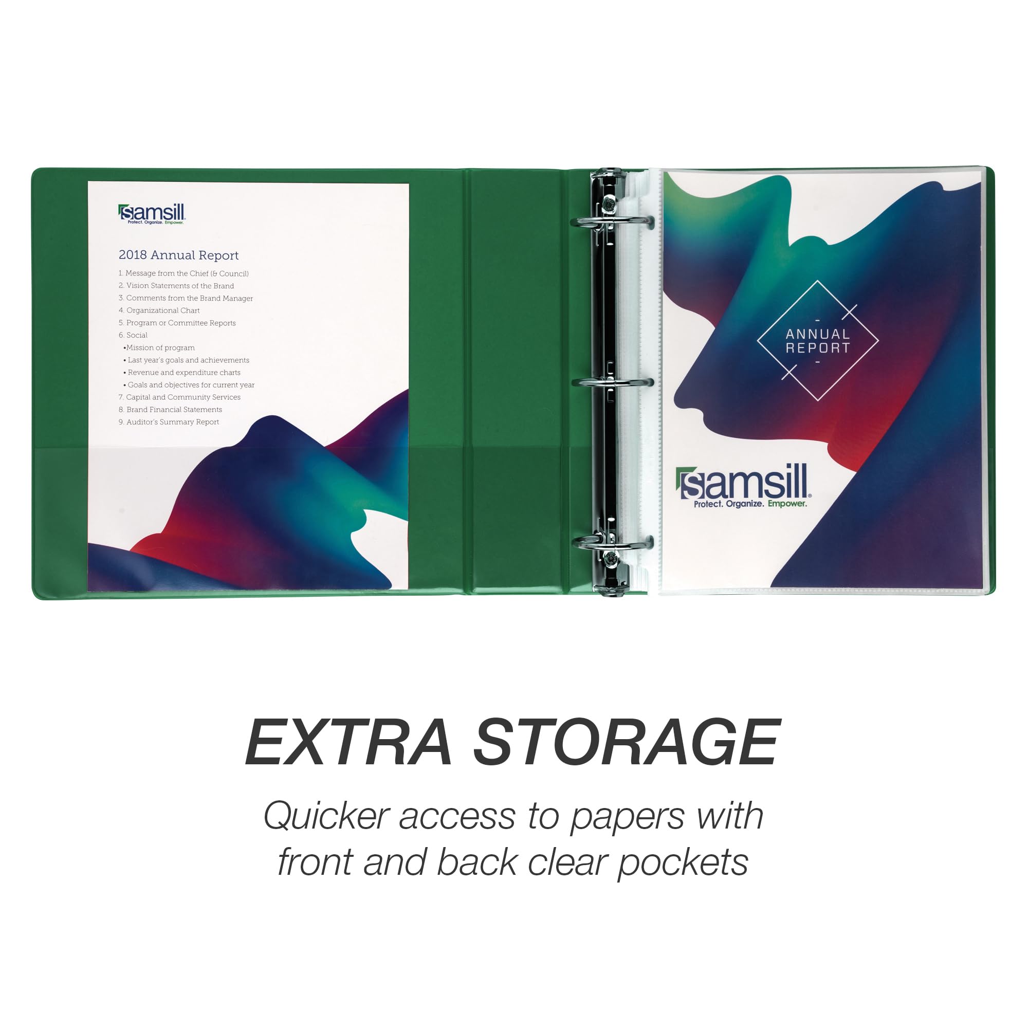 Samsill Raccoglitori a 3 anelli da 5 cm, realizzati negli Stati Uniti, con anello rotondo economico, copertina trasparente, capacità 425 fogli, per scuola, casa, ufficio, verde, confezione da 12